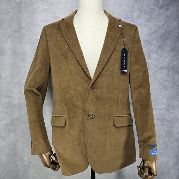Nautica Blazer Mens 40R Tan Corduroy Brielle Active Stretch Sport Coat Jacket